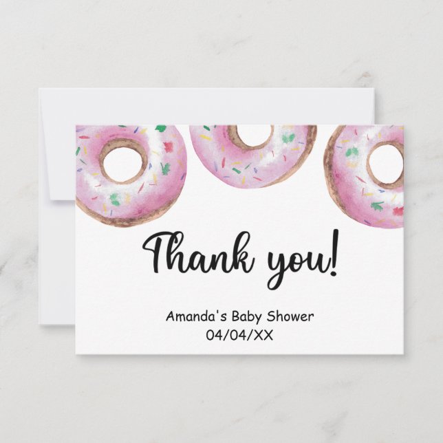 Tarjeta de agradecimiento de donas rosadas acuarel (Anverso)