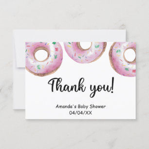 Tarjeta de agradecimiento de donas rosadas acuarel