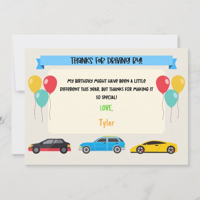 Tarjeta de agradecimiento de Drive By Birthday (Anverso)