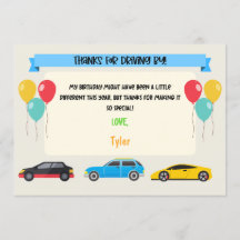 Tarjeta de agradecimiento de Drive By Birthday