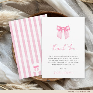 Tarjeta de agradecimiento de ducha con lazo rosa e