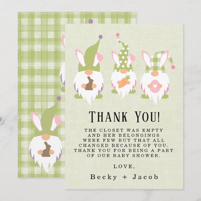 Tarjeta de agradecimiento de Easter Gnomes Green B (Anverso / Reverso)