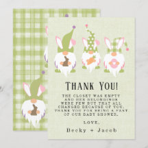 Tarjeta de agradecimiento de Easter Gnomes Green B