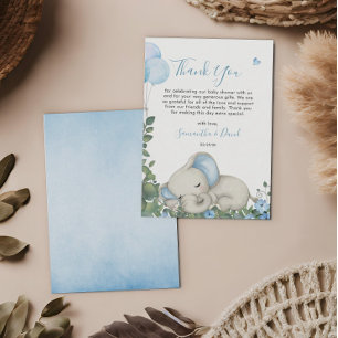 Tarjeta de agradecimiento de elefante bebé azul ca