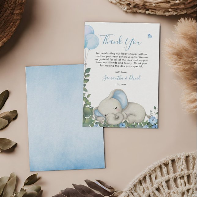 Tarjeta de agradecimiento de elefante bebé azul ca (Subido por el creador)