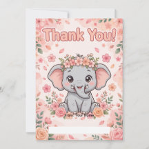 Tarjeta de agradecimiento de elefante bebé dulce