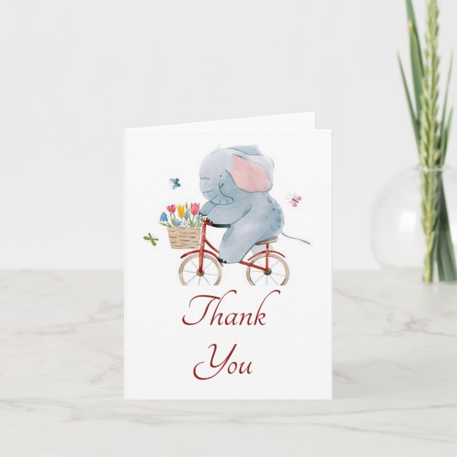 Tarjeta de agradecimiento de elefante en bicicleta (Anverso)