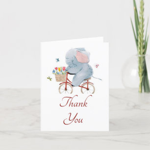 Tarjeta de agradecimiento de elefante en bicicleta