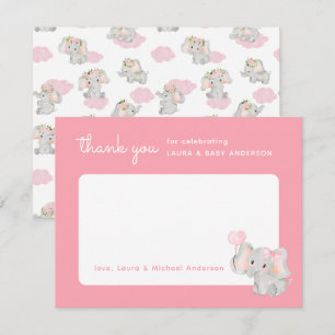 Tarjeta de agradecimiento de elefante rosa para ba