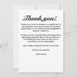 Tarjeta de agradecimiento de elegancia atemporal