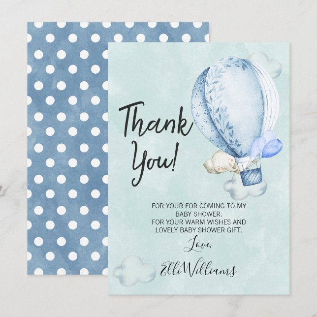 Tarjeta de agradecimiento de Elephant Baby Shower (Anverso / Reverso)