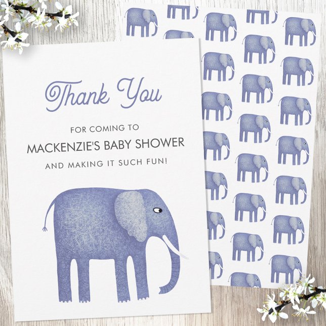 Tarjeta de agradecimiento de Elephant Baby Shower (Blue elephant baby shower thank you card)