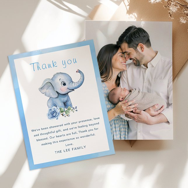 Tarjeta de agradecimiento de Elephant Baby Shower  (Photo Thank You Card)