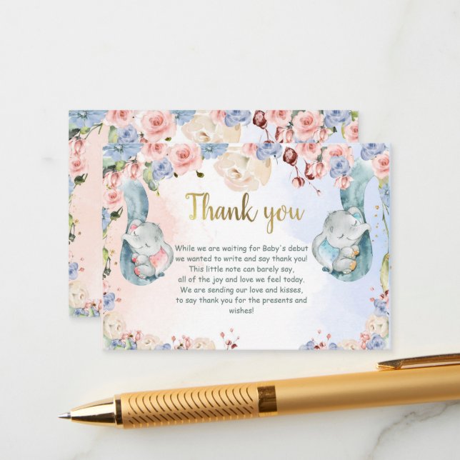Tarjeta de agradecimiento de Elephant Baby Shower, (Anverso/Reverso In Situ)