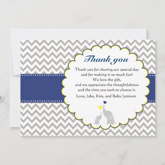 Tarjeta de agradecimiento de Elephant Chevron Baby (Anverso)