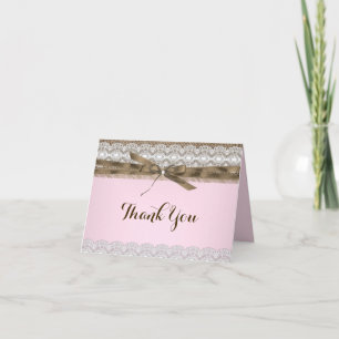 Tarjeta de agradecimiento de encaje rosa y arpille
