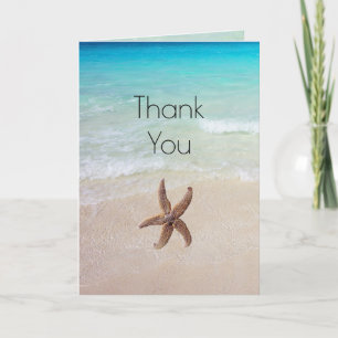 Tarjeta de agradecimiento de escena de playa con e