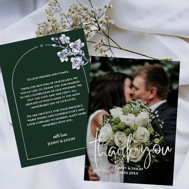 Tarjeta de agradecimiento de escritura moderna de  (Emerald Modern Script Photo Thank You Card)
