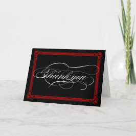 Tarjeta de agradecimiento de estilo póster rojo y