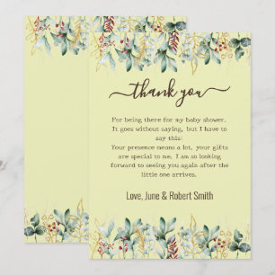 tarjeta de agradecimiento de eucalipto bebé floral