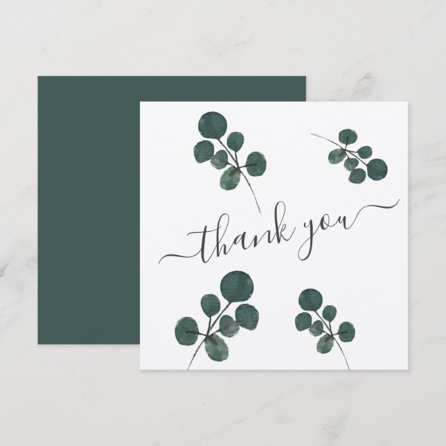 Tarjeta de agradecimiento de eucalipto verde acuar (Anverso / Reverso)