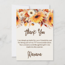 Tarjeta de agradecimiento de fiesta con flores de 