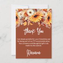Tarjeta de agradecimiento de fiesta con flores de