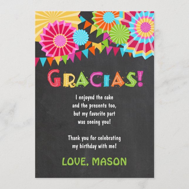Tarjeta de agradecimiento de fiesta de cumpleaños  (Anverso)