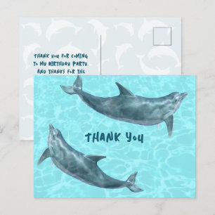 Tarjeta de agradecimiento de fiesta de delfines de