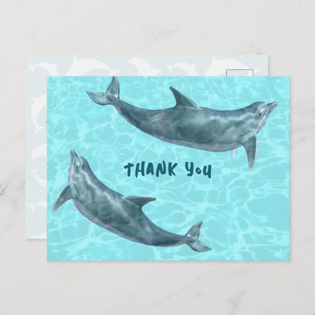 Tarjeta de agradecimiento de fiesta de delfines de (Anverso / Reverso)