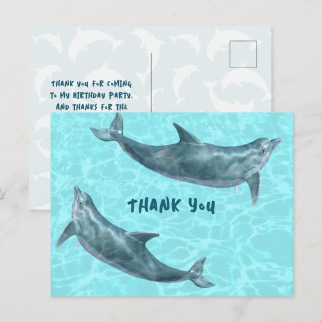Tarjeta de agradecimiento de fiesta de delfines pa (Anverso / Reverso)