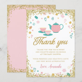 Tarjeta de agradecimiento de fiesta de té con bril