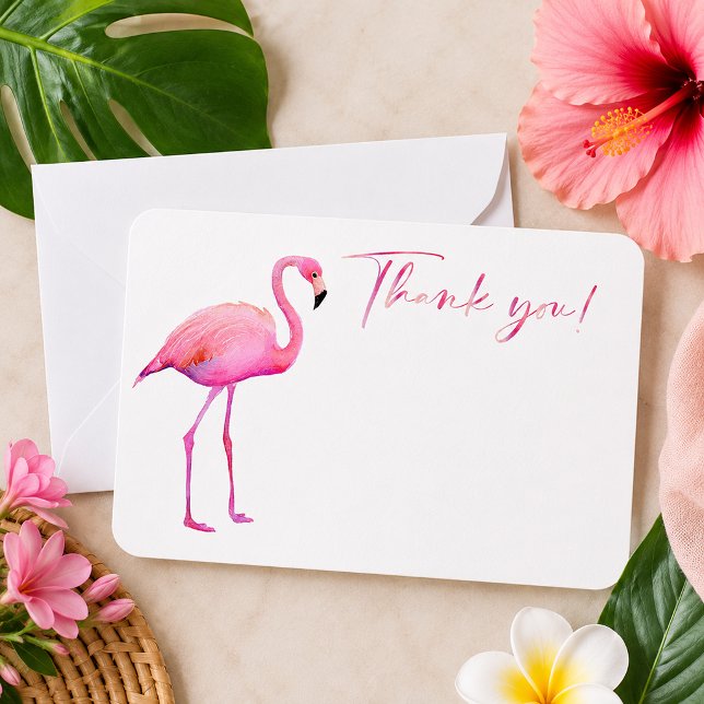 Tarjeta de agradecimiento de flamenco con acuarela (Tropical thank you stationery)