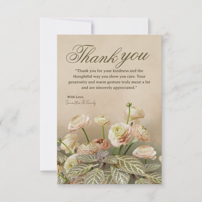 Tarjeta de agradecimiento de flor beige minimalist (Anverso)