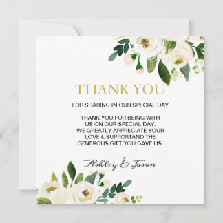 Tarjeta de agradecimiento de Flor blanca acuarela
