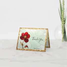 Tarjeta de agradecimiento de flor roja de vidrio e