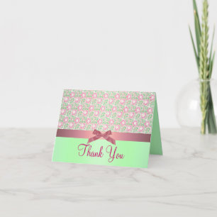 Tarjeta de agradecimiento de flor rosa/verde y laz