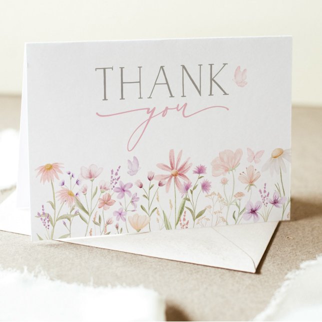 Tarjeta de agradecimiento de Flor Silvestre Baby S (Wildflower Baby Shower Thank You Card | Matching items available. )