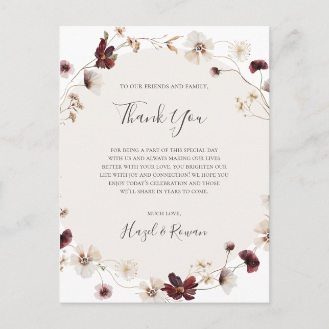 Tarjeta de agradecimiento de flor silvestre cobre  (Anverso)