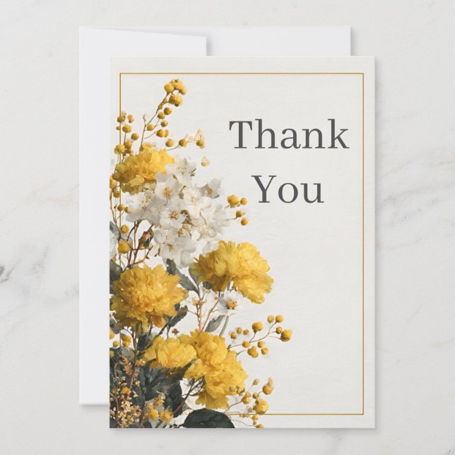 Tarjeta de agradecimiento de Floral amarilla y bla (Anverso)