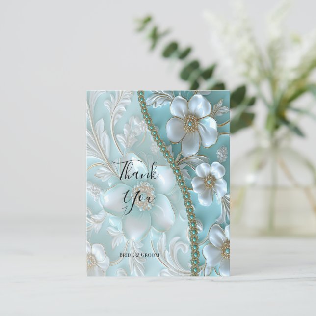 Tarjeta de agradecimiento de Floral blanca verde a (Anverso de pie)