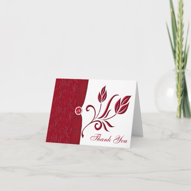 Tarjeta de agradecimiento de Floral blanca y roja  (Anverso)