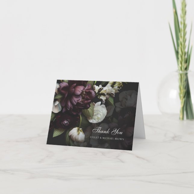 Tarjeta de agradecimiento de Floral oscura consagr (Anverso)