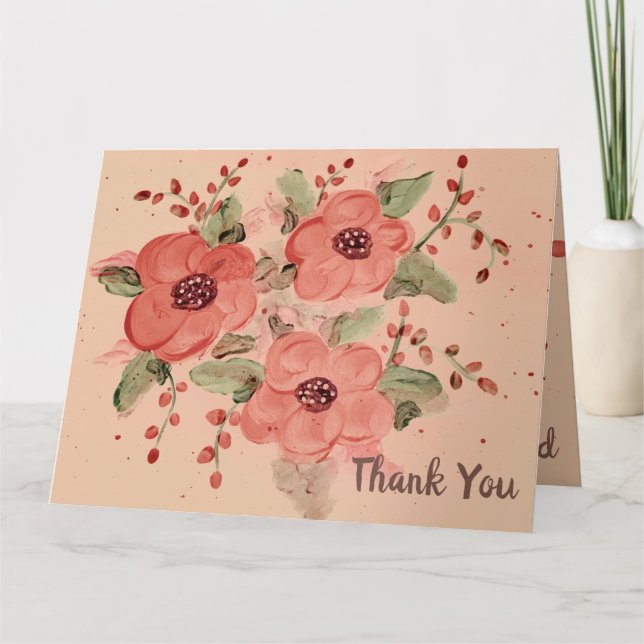 Tarjeta de agradecimiento de floral roja elegante (Anverso)