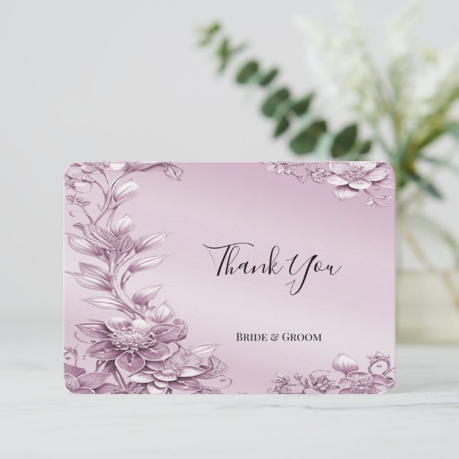 Tarjeta De Agradecimiento De Floral Rosa (Anverso de pie)