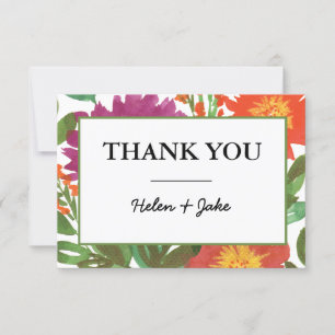 Tarjeta de agradecimiento de flores acuarela