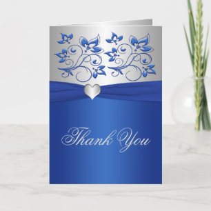 Tarjeta de agradecimiento de flores azules reales 