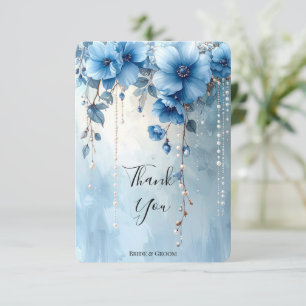 Tarjeta de agradecimiento de flores azules y perla