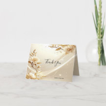 Tarjeta de agradecimiento de flores blancas y dora