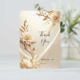Tarjeta de agradecimiento de flores blancas y dora